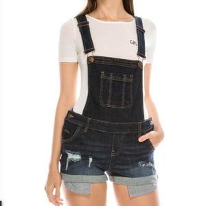 Dark Denim Overall Shorts Sz M